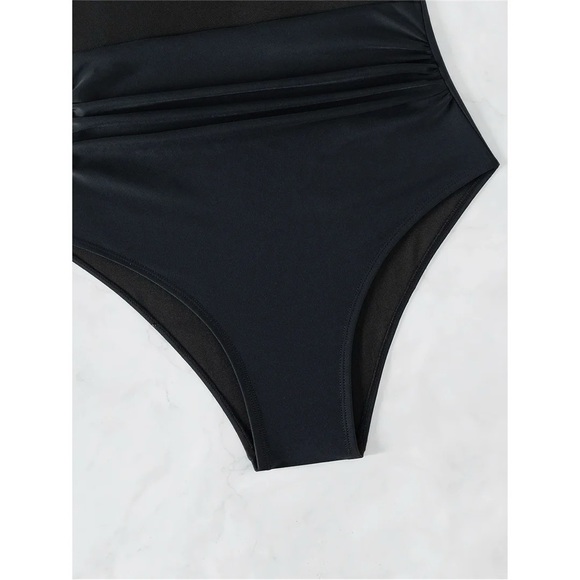 Black One-Piece Swimsuit with Sheer Waist Panel - Picture 15 of 16